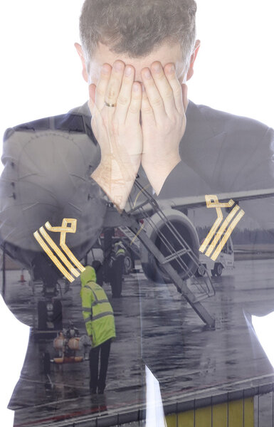 Crying pilot in the double exposure