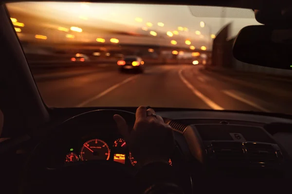 Driving car at morning — Stock Photo, Image