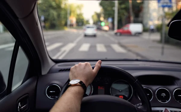 Pedestrian crossing from the driver's eyes — Stock Photo, Image