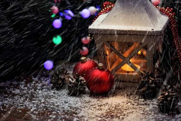 Christmas lantern in winter magical Christmas evening — Stock Photo, Image