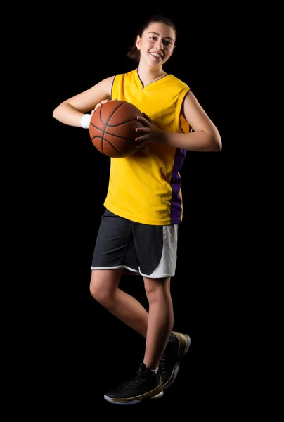 Jovem jogador de basquete menina — Fotografia de Stock