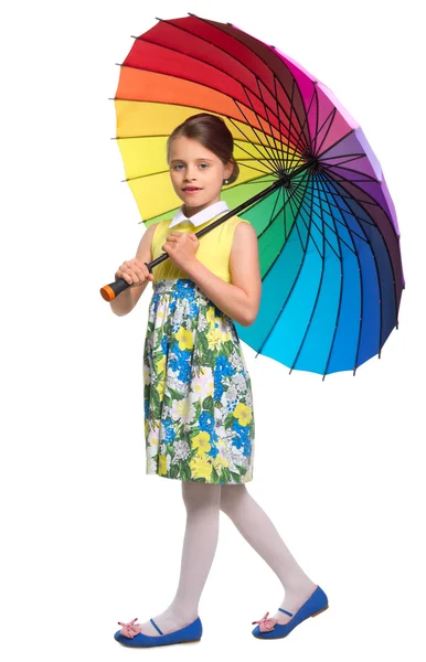 Menina com guarda-chuva multicolor — Fotografia de Stock