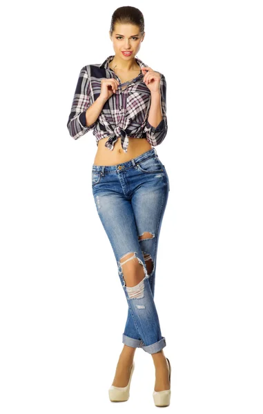 Youn meisje in blue jeans — Stockfoto