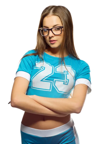 Młoda dziewczyna sportowa w niebieskim stroju — Zdjęcie stockowe