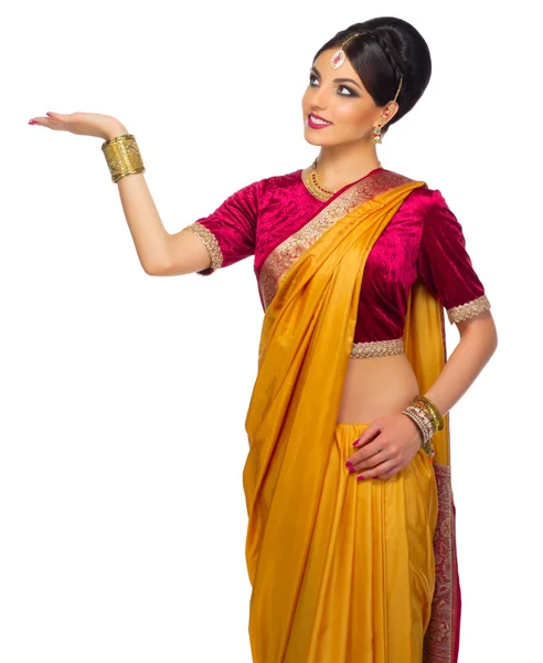 Indiánka ukazuje úvodní gesto — Stock fotografie