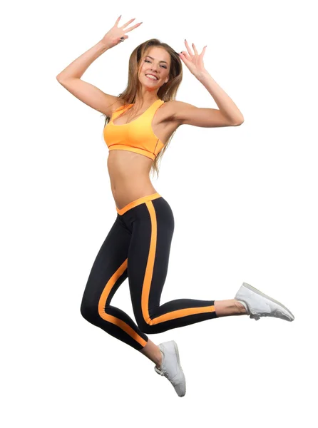 Sporty jumping girl isolated — Stock Photo, Image