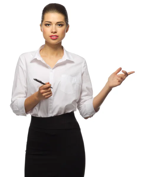 Young businesswoman with pen — Stock Photo, Image