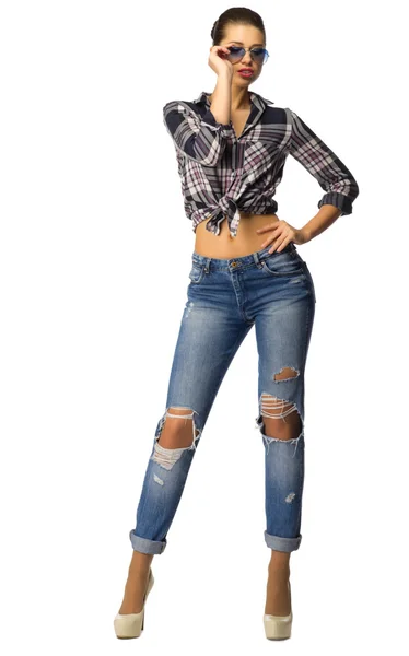 Junges Mädchen in blauen Jeans — Stockfoto