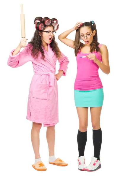 Angry housewife with her daughter — Stock Photo, Image
