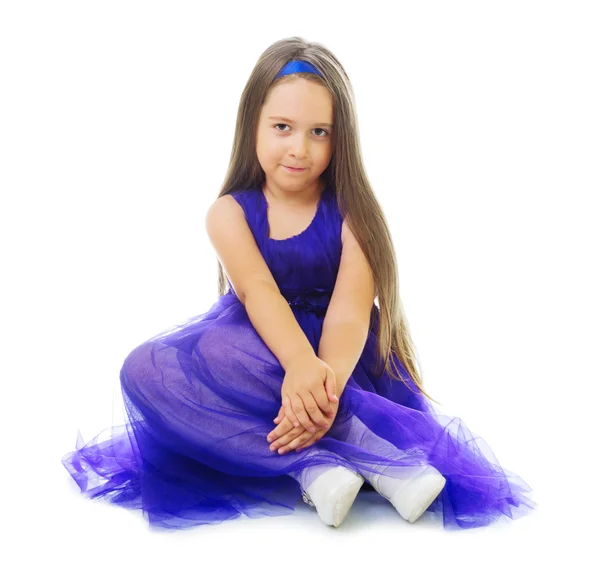 Bambina in abito blu — Foto Stock