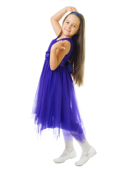 Liten flicka i blå klänning — Stockfoto