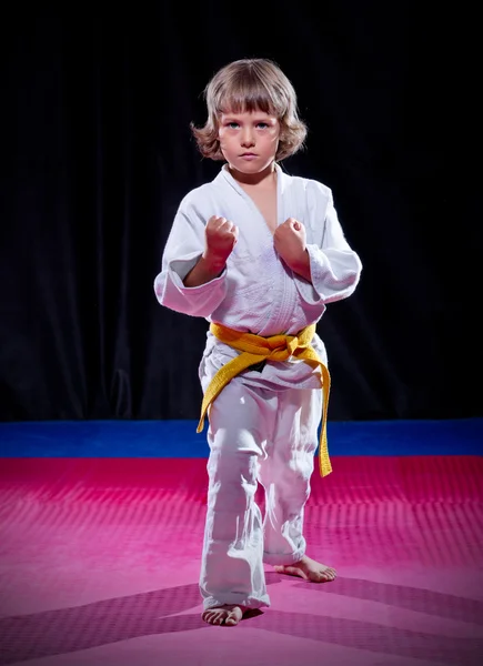 Petit garçon aikido combattant — Photo