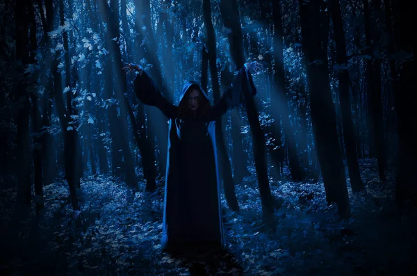 Witch in night forest — Stock Photo, Image