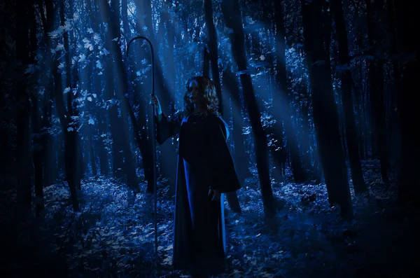 Witch in night forest — Stock Photo, Image