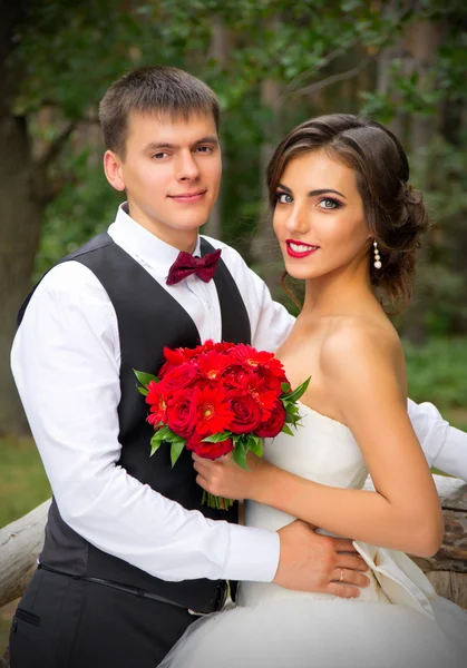 Newlyweds at summer forest — Stock Photo, Image