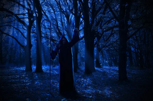 Witch in the night forest — Stock Photo, Image