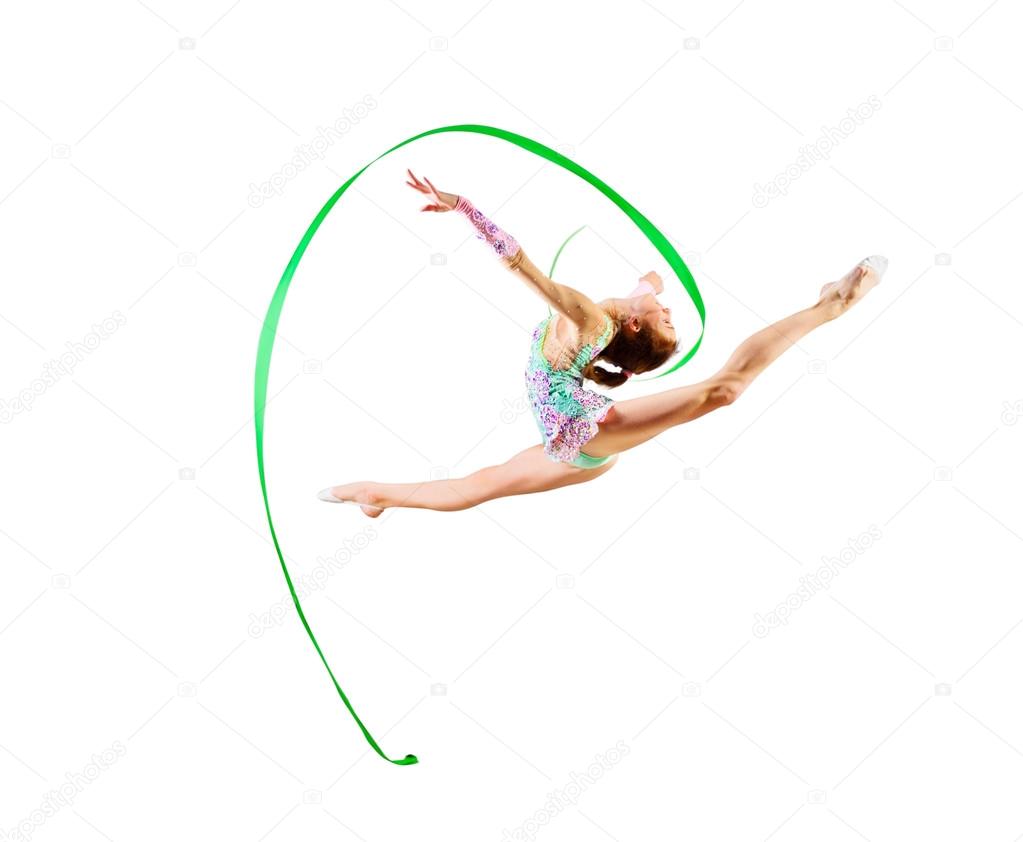 Girl is engaged in art gymnastics isolated