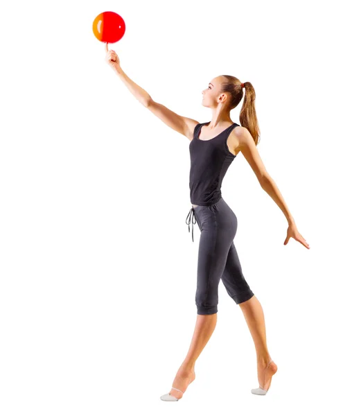 Giovane ragazza è impegnata in ginnastica artistica — Foto Stock