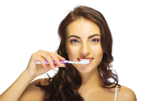 Jeune fille avec brosse à dents — Photo