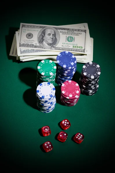 Dollars gambling chips and dices Stock Image