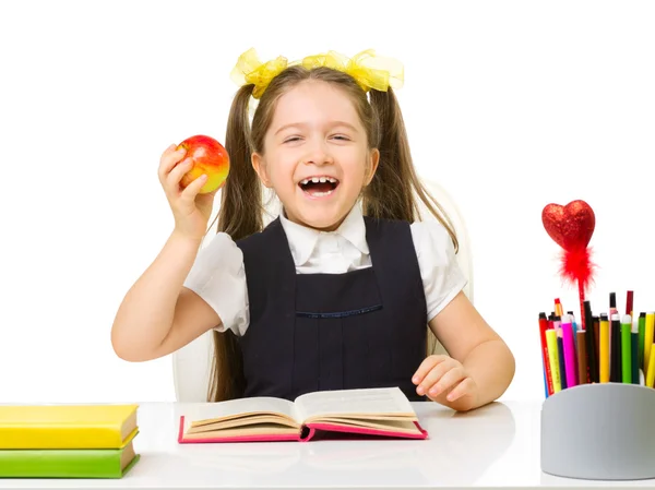 Weinig schoolmeisje geïsoleerd — Stockfoto