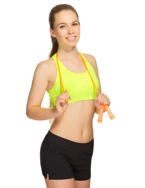 Young sporty girl with skipping rope — Stock Photo, Image