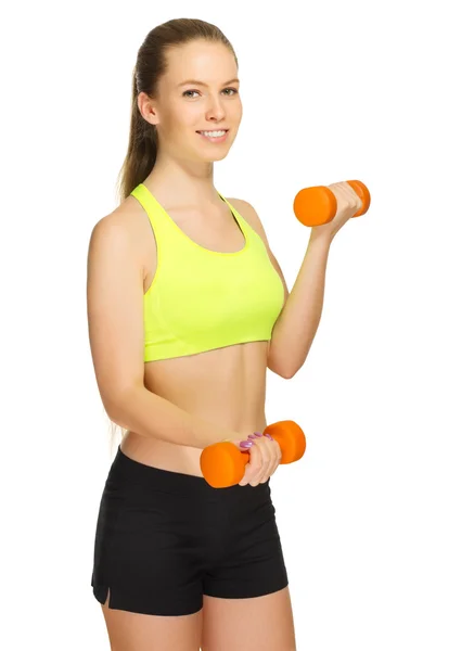 Sporty girl with dumbbells — Stock Photo, Image