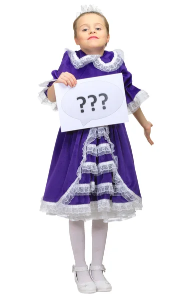 Dziewczynka z pytanie transparent — Zdjęcie stockowe