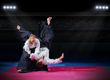 iki aikido savaşçıları mücadele