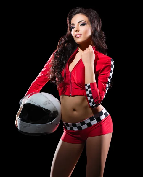 Young girl racer with helmet — Stock Photo, Image