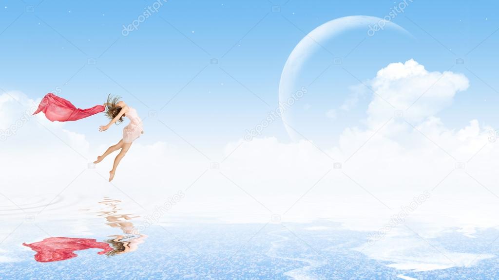 Girl dancer on water surface