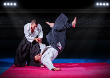 Martial arts fighters at sports hall