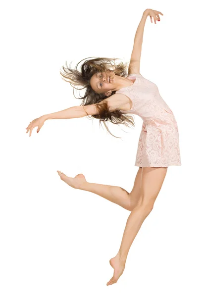 Młoda dziewczyna taniec na białym tle — Zdjęcie stockowe
