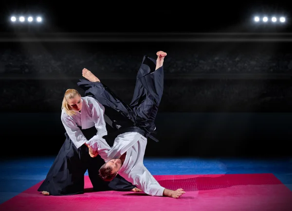 Fight between two martial arts fighters — Stock Photo, Image