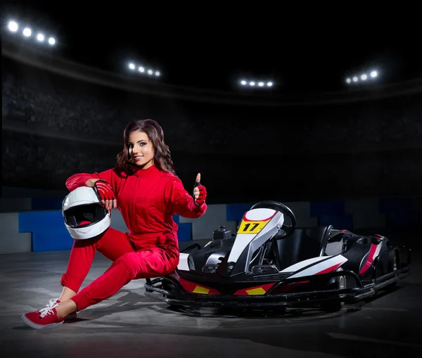 Young girl karting racer — Stock Photo, Image