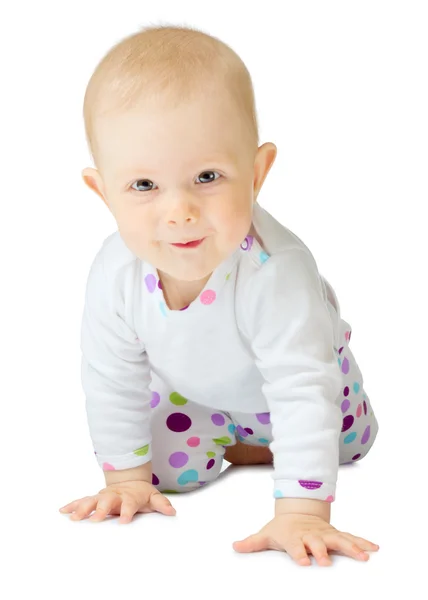 Pequeno bebê em traje branco — Fotografia de Stock