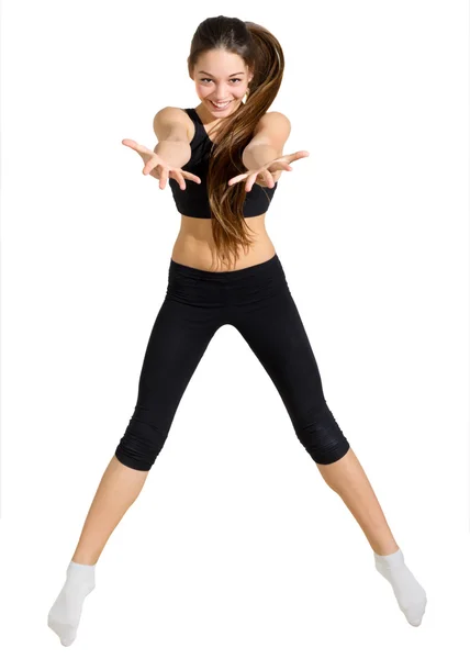 Taniec dziewczyna w czarnych strojach — Zdjęcie stockowe