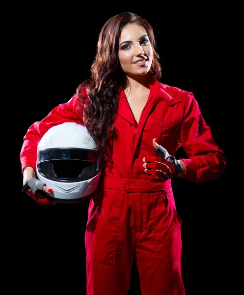 Jonge vrouw karting racer — Stockfoto