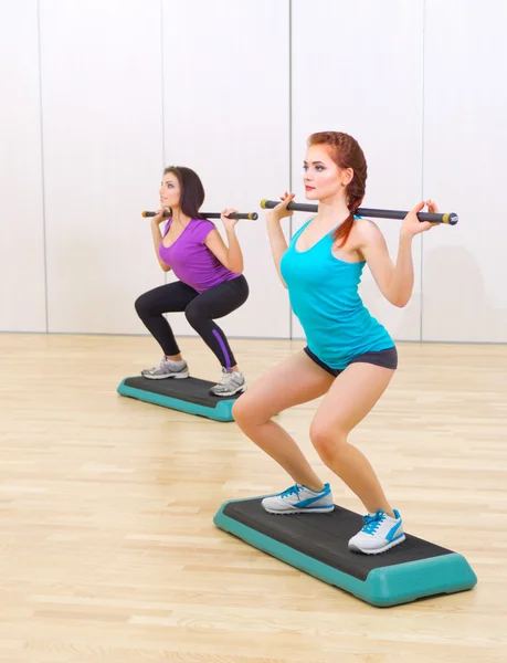 Two girls at fitness club — Stock Photo, Image