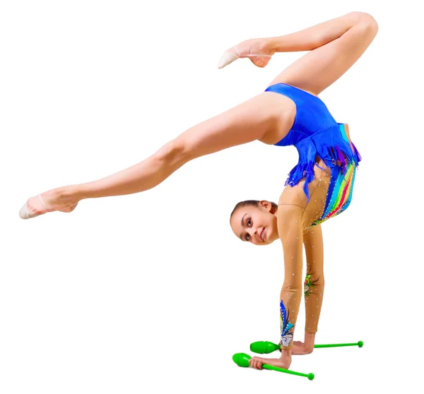 Jong meisje betrokken kunst gymnastische — Stockfoto