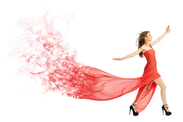 Jong meisje in lange rode doek geïsoleerd (rook ver) — Stockfoto