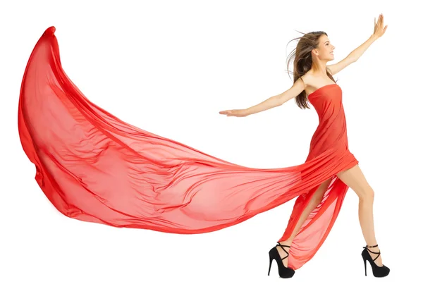 Молода дівчина в довгій червоній тканині ізольована (нормальна вершина ) — стокове фото