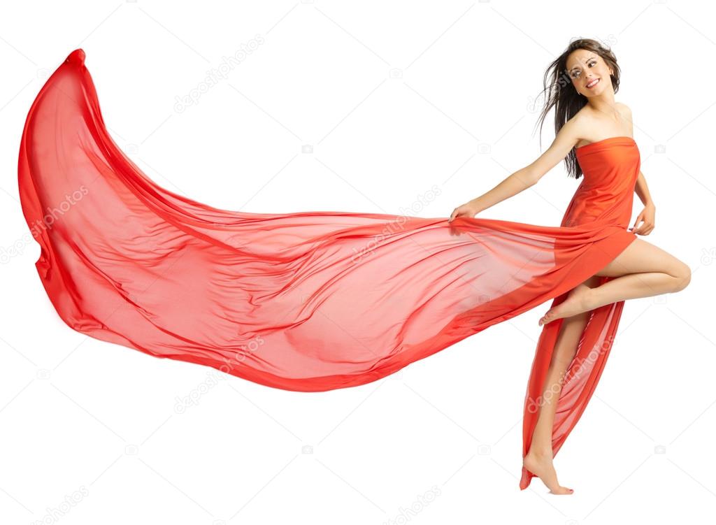 Young girl in long red cloth isolated (normal ver)