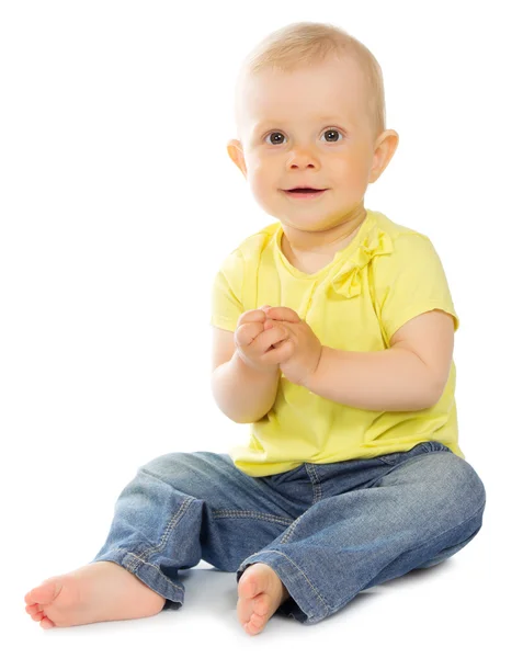 Little baby in blue jeans — Stock Photo, Image