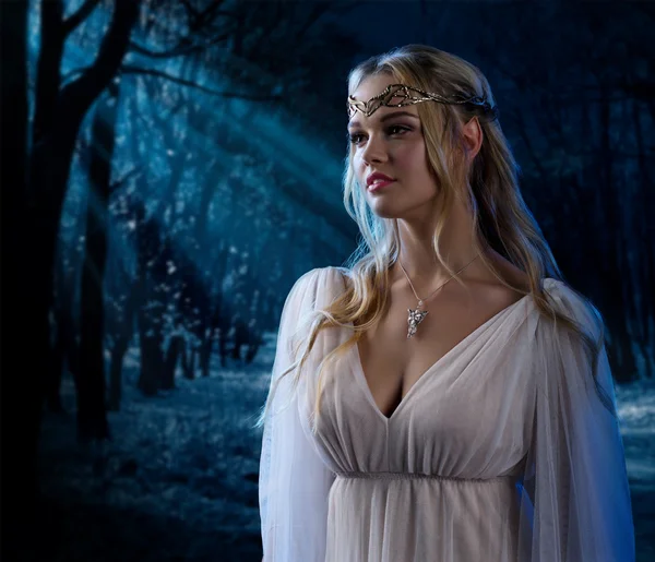 Elven girl at night forest — Stock Photo, Image