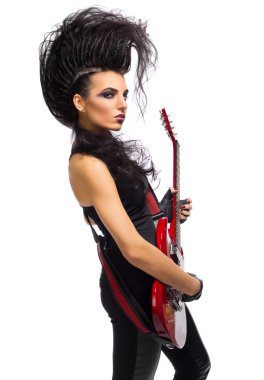 Rock müzisyeni deri giyim