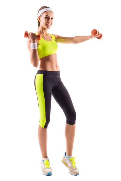 Young sporty woman with dumbbells — Stock Photo, Image