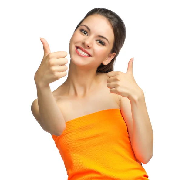 Young girl shows ok gesture — Stock Photo, Image