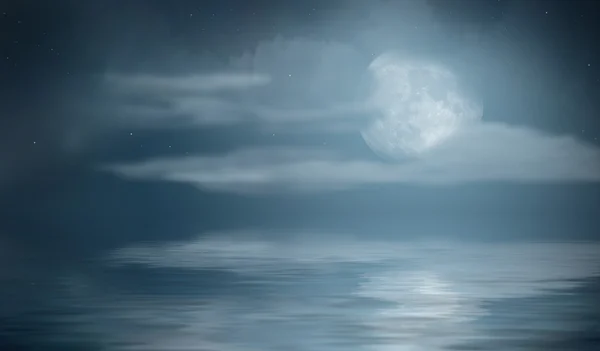 Nacht zee met wolken — Stockfoto