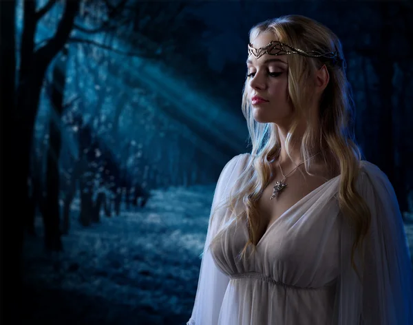 Elf kızı gece ormanda — Stok fotoğraf
